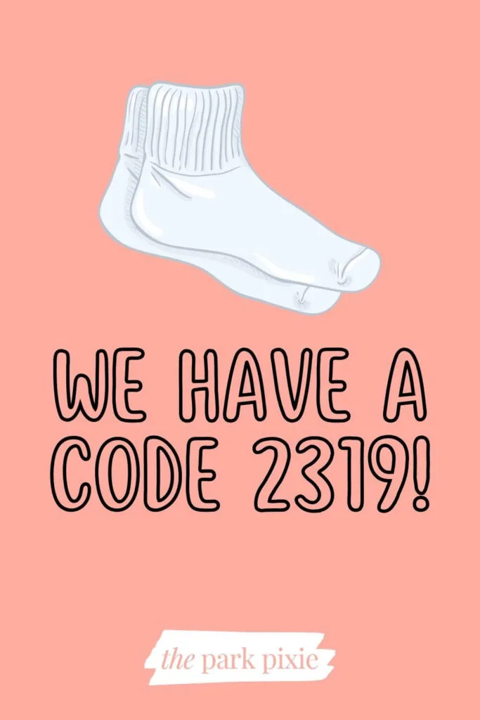 Graphic with a pink background and an image of a pair of white socks. Text below reads: We have a code 2319!