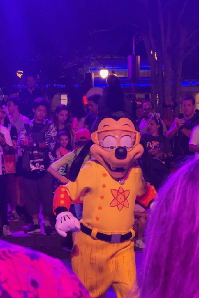 Photo of Powerline Max dancing down Main Street before the Boo-to-You Parade at Mickey's Not-So-Scary Halloween Party.
