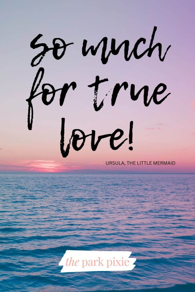 Graphic with a photo of a calm ocean at sunset. Text overlay reads: So much for true love!