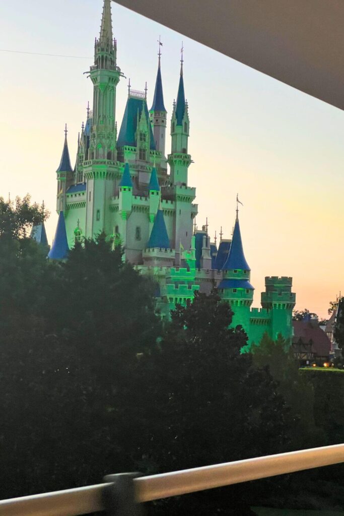 Photo of Cinderella's Castle from the Tomorrowland Transit Authority PeopleMover ride.