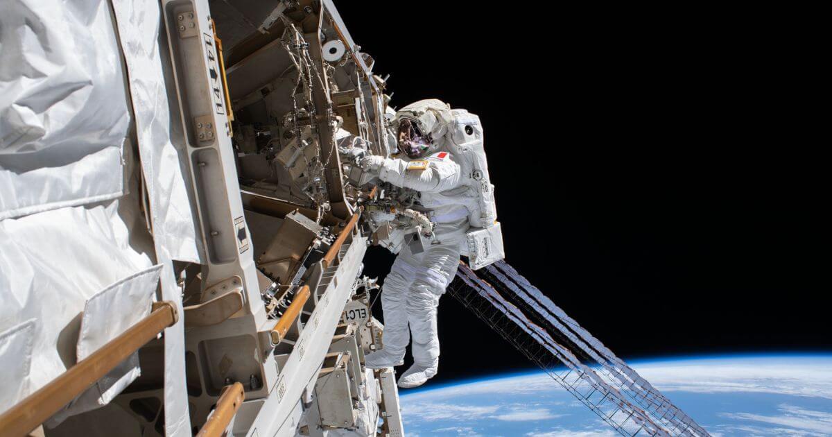 ESA (European Space Agency) astronaut Luca Parmitano is pictured tethered to the International Space Station while finalizing thermal repairs on the Alpha Magnetic Spectrometer.