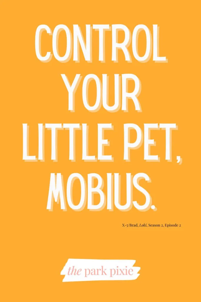 Custom graphic with an orange background and text that reads: Control your little pet, Mobius. - X-5/Brad