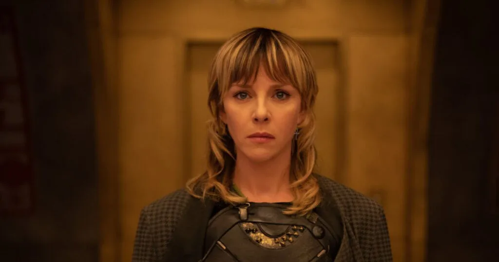 Sophia Di Martino as Sylvie in Marvel Studios' LOKI, Season 2, episode 2. She has a sad and exhausted look on her face.