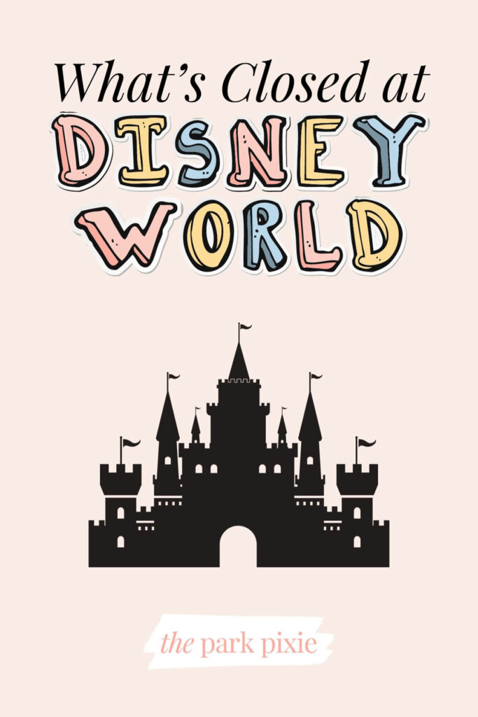 Graphic with an image of a castle and text that reads: What's Closed at Disney World.