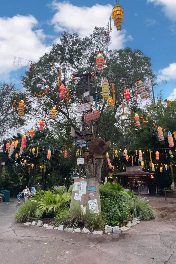 Photo of Diwali lanterns strung up in the Asia section of Disney's Animal Kingdom.
