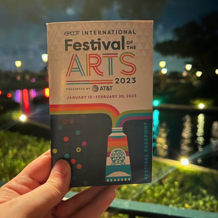 Closeup of the cover for the Epcot International Festival of the Arts 2023 passport.