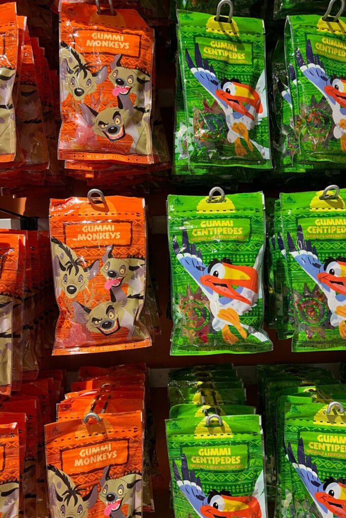 Photo of a wall of bags of gummy candy at Goofy's Candy Co.