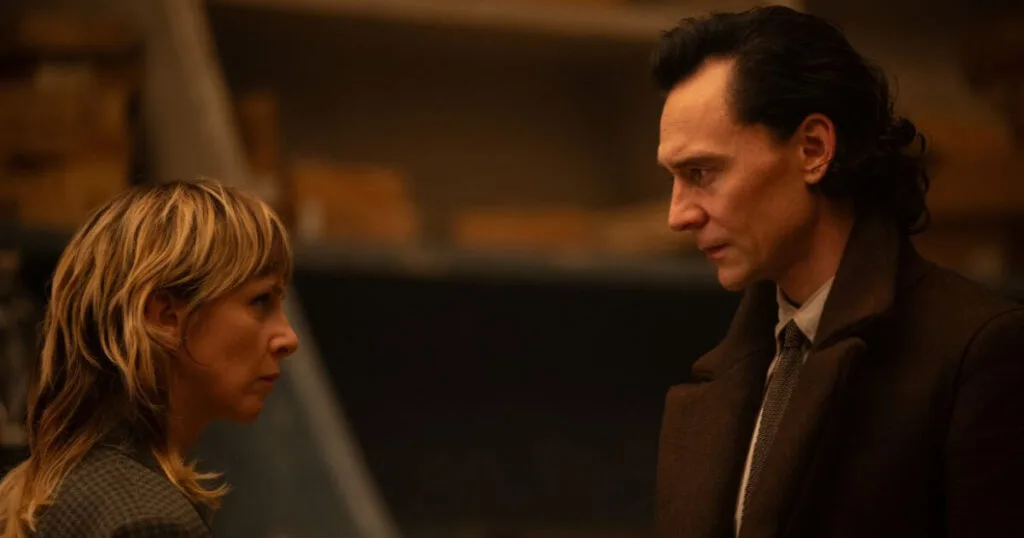 Photo still featuring (L-R): Sophia Di Martino as Sylvie and Tom Hiddleston as Loki in Marvel Studios' LOKI, Season 2, episode 6.