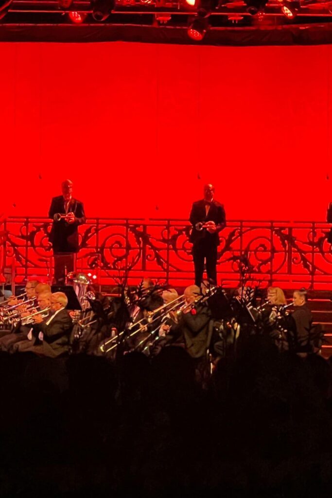 Photo of the symphony performing during the Candlelight Processional at Epcot Festival of the Holidays.