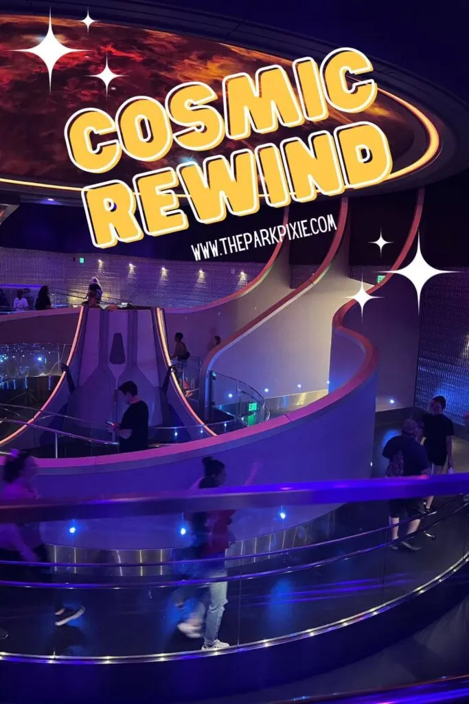 Photo of the winding queue for Cosmic Rewind roller coaster at Epcot.