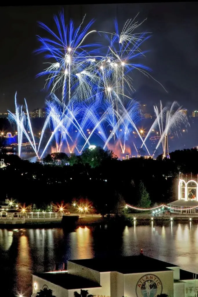 Photo of Epcot fireworks as seen from the Walt Disney World Swan and Dolphin Hotel.