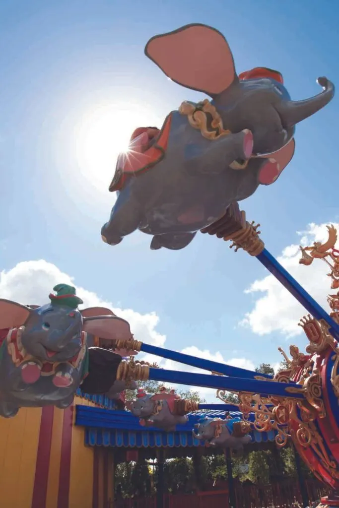 Photo of the Flying Dumbo ride from below the ride.