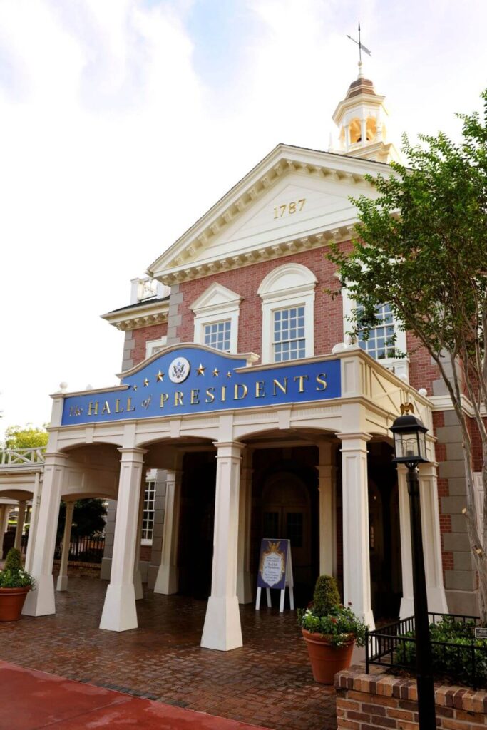 Photo of the entrance to the Hall of Presidents show at Magic Kingdom.