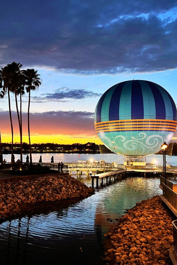 Photo of the balloon ride at Disney Springs during sunset.