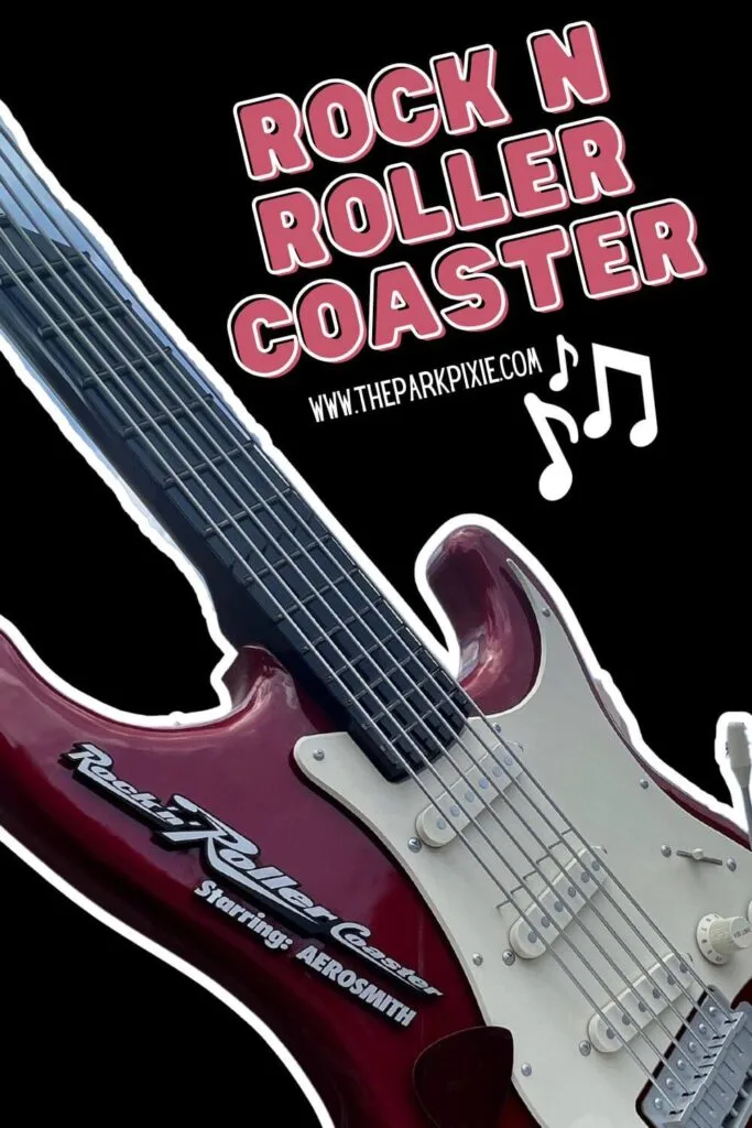 Photo of the giant guitar outside of Rock n Roller Coaster at Hollywood Studios.