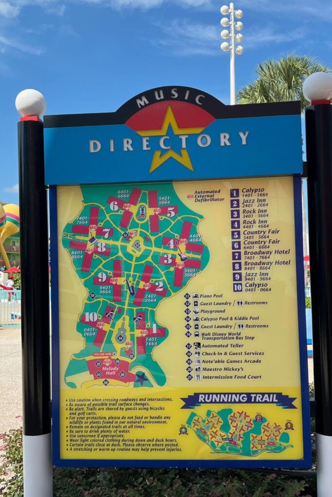 Photo of a map and directory for the All-Star Music Resort.