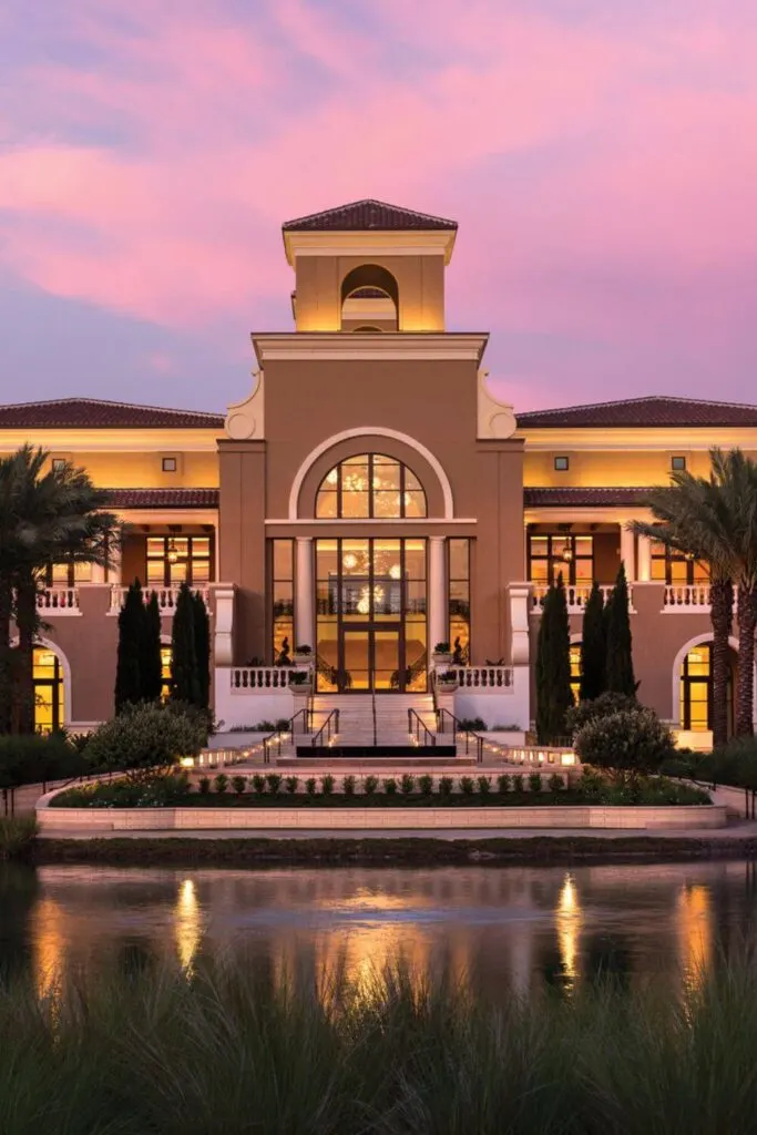 Photo of the Four Seasons Resort Orlando at sunset.