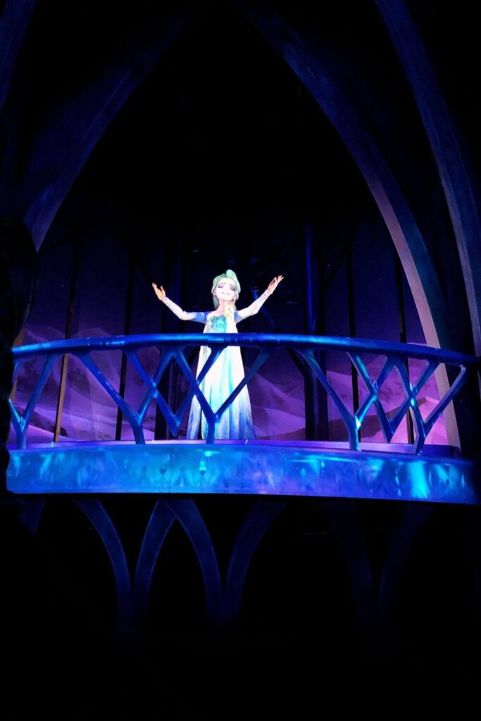 Photo of Queen Elsa in Frozen Ever After in Epcot's Norway pavilion.