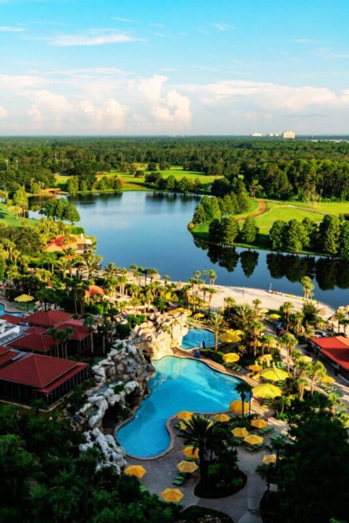 Aerial photo of the Hyatt Regency Grand Cypress Resort near Disney World.
