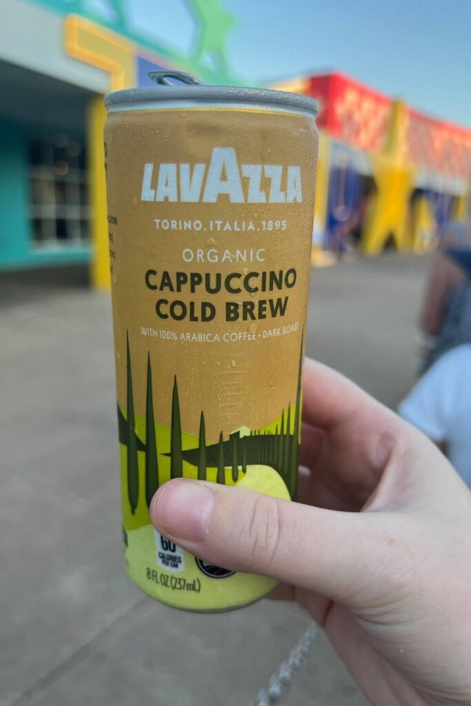 Closeup of a can of Lavazza cappuccino cold brew.