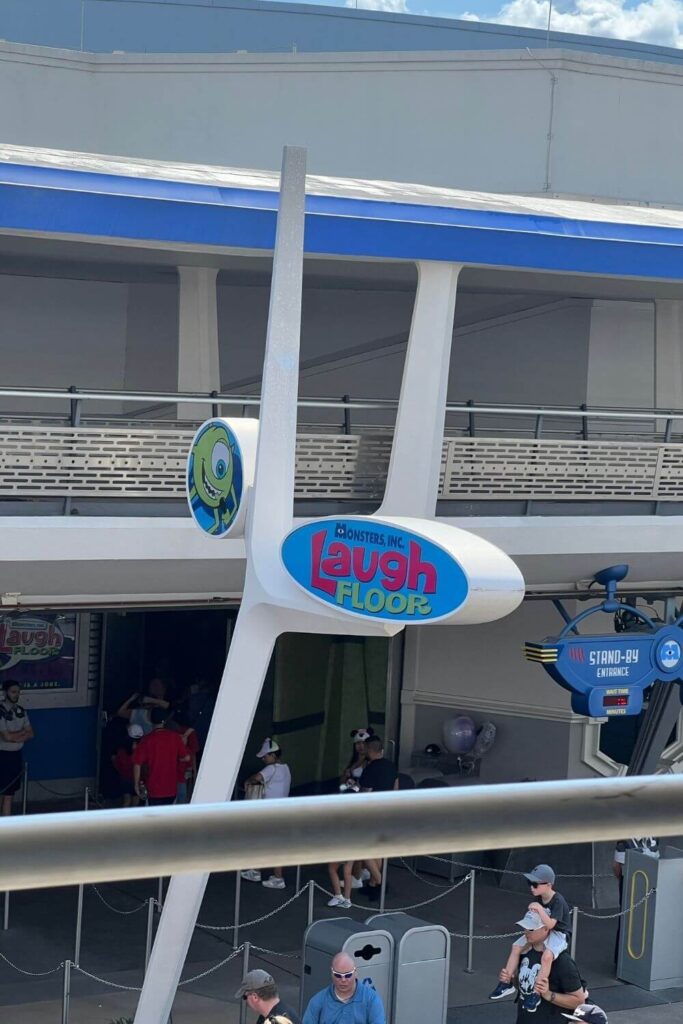 Photo of the entrance for Monsters Inc Laugh Floor show at Magic Kingdom.