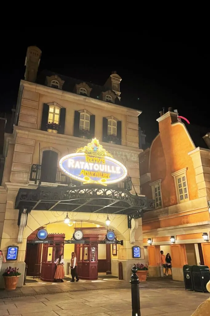 Photo of the entrance to Remy's Ratatouille Adventure in Epcot's France pavilion.