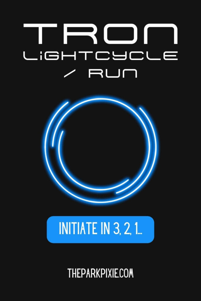 Custom graphic with a neon blue disc in the center. Text above the disc reads: TRON Lightcycle / Run. Below the disc is a button that reads: Initiate in 3, 2, 1...