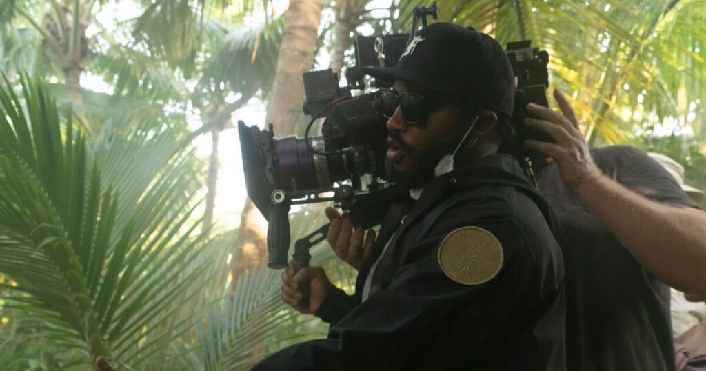 Director Ryan Coogler on the set of Marvel Studios' Black Panther: Wakanda Forever.