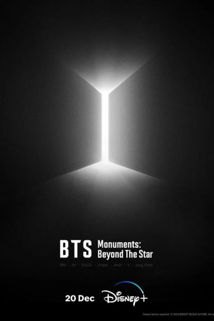 Promotional poster for the Disney+ docuseries, BTS Monuments: Beyond the Star.
