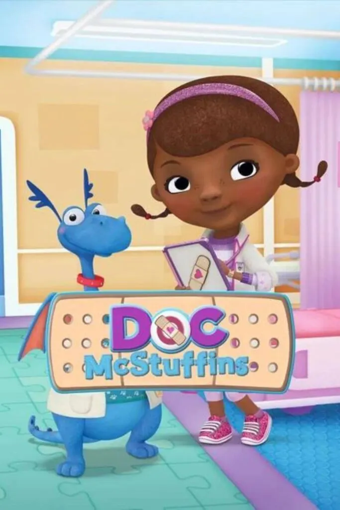 Promotional poster for the Disney Junior animated show, Doc McStuffins, featuring Doc and Stuffy.