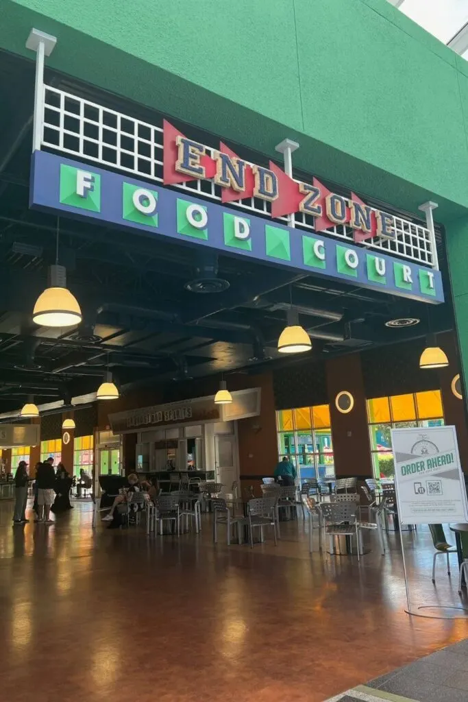 Photo of the entrance to the End Zone Food Court at Disney's All-Star Sports Resort.