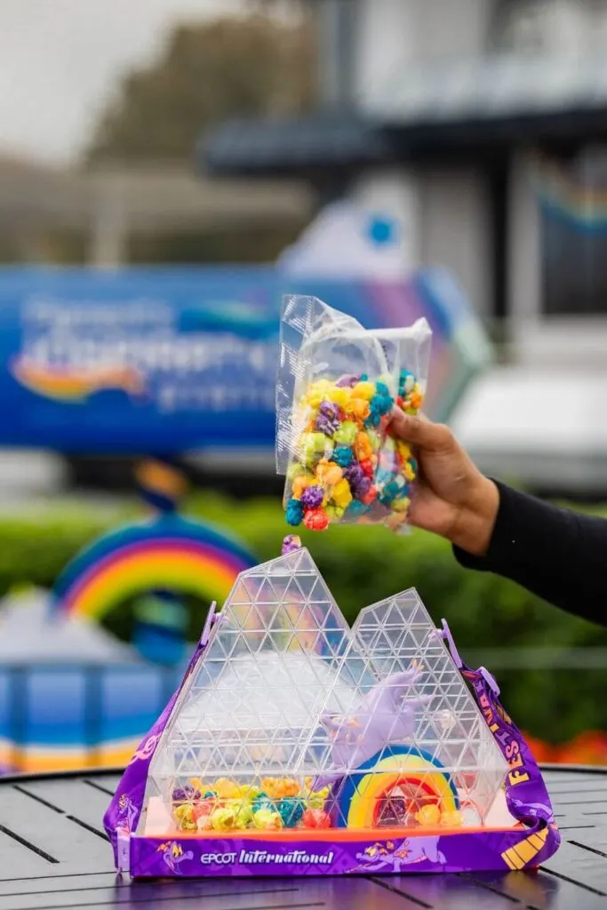 Photo of the 2024 Figment popcorn bucket for the Festival of the Arts at Epcot.