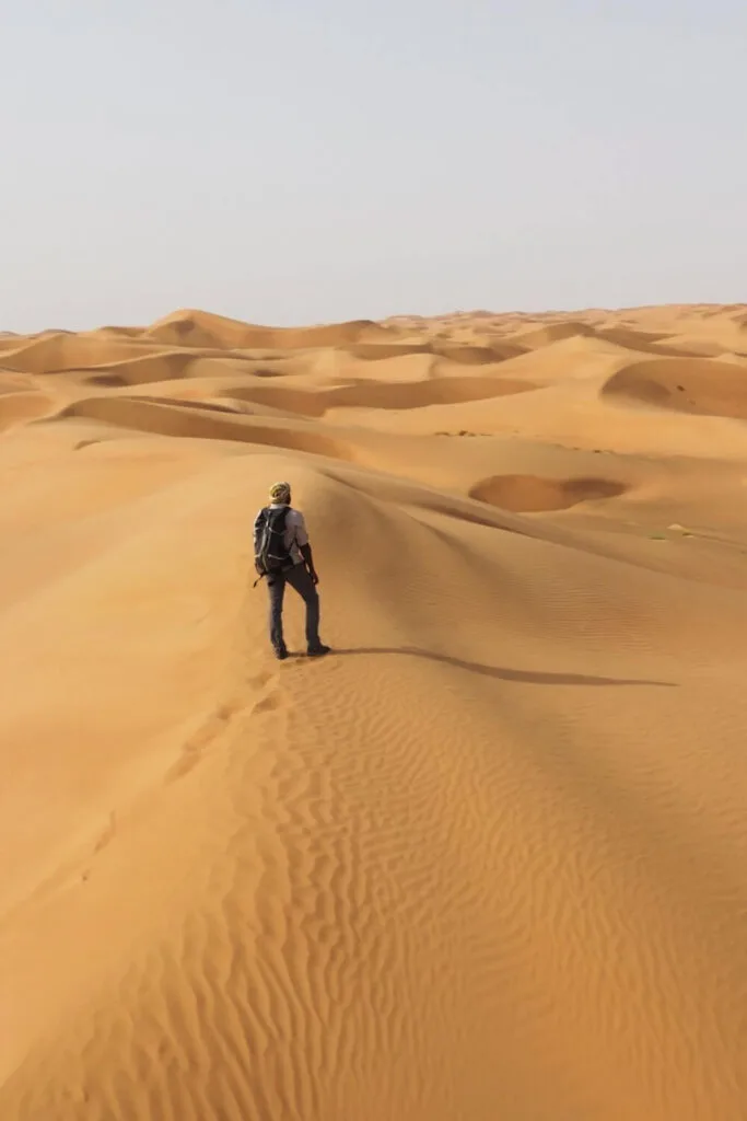 Dwayne Fields walks in a desert in Oman in the National Geographic show, 7 Toughest Days.