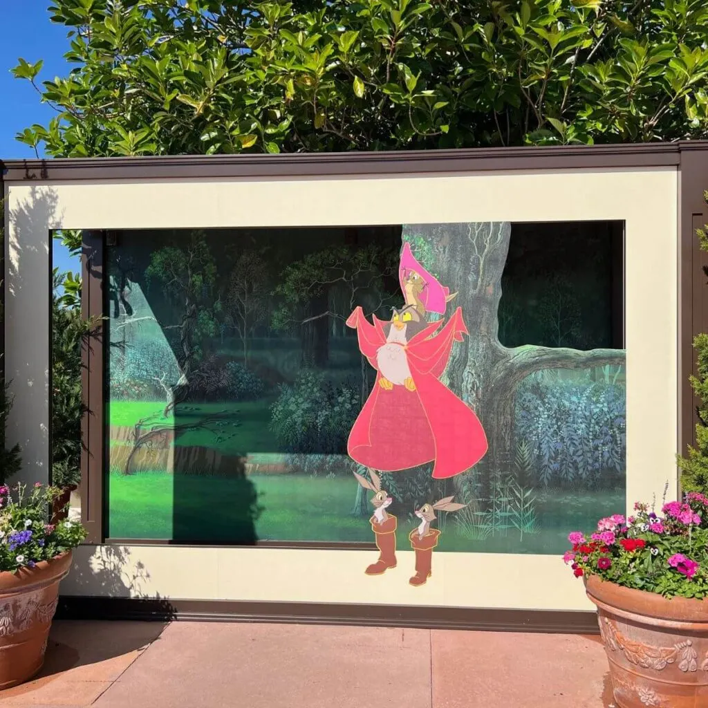 Photo of a Sleeping Beauty themed painting photo op at Epcot.