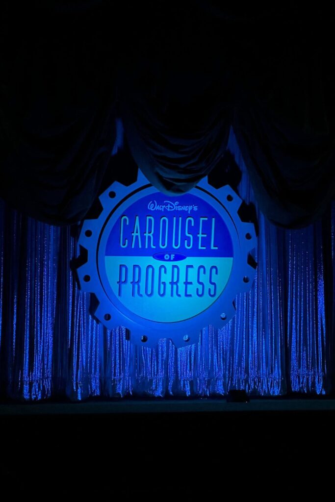 Photo of the opening scene and show sign for Walt Disney's Carousel of Progress.