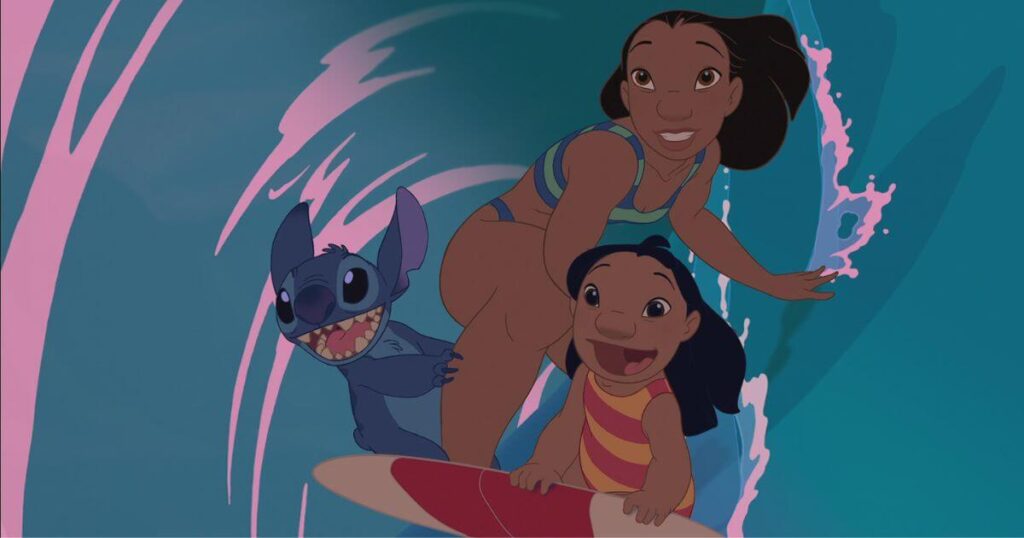 Photo of Nani, Lilo & Stitch surfing a wave.