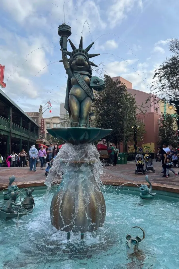Photo of the Miss Piggy Statue of Liberty Fountain during the day at Hollywood Studios.
