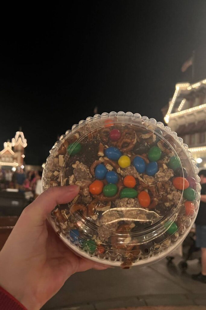 Photo of a big bowl of candied popcorn from Main Street Confectionary at Disney World.