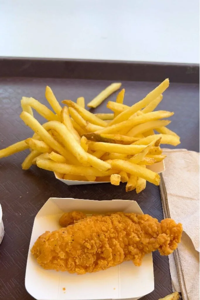 Photo of a basket of chicken tenders and french fries from Magic Kingdom.