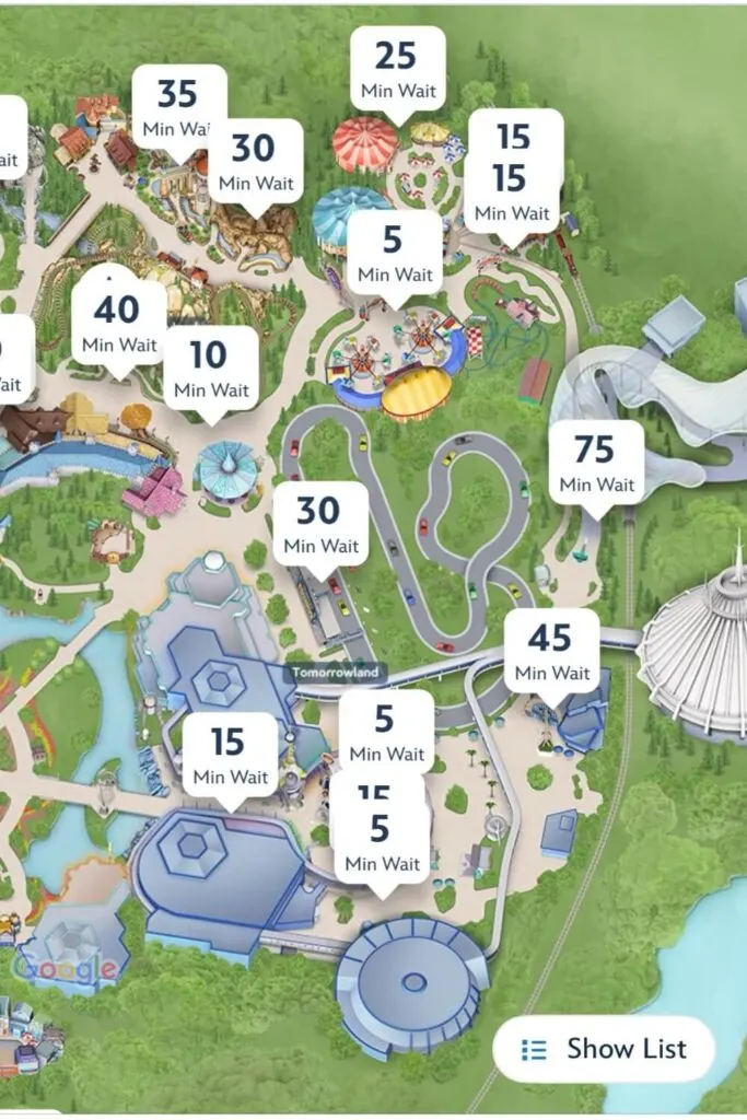 Screenshot off wait times at Magic Kingdom in early September.