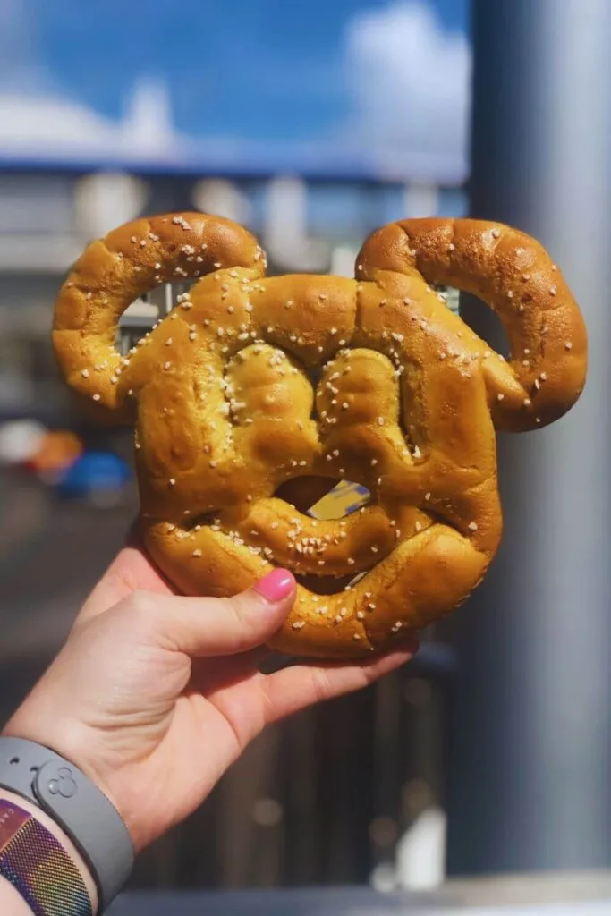 Photo of a classic Mickey shaped pretzel.