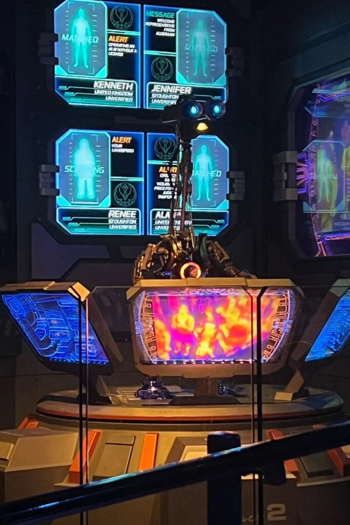 Photo of a security droid as seen in the queue for Star Tours at Hollywood Studios.